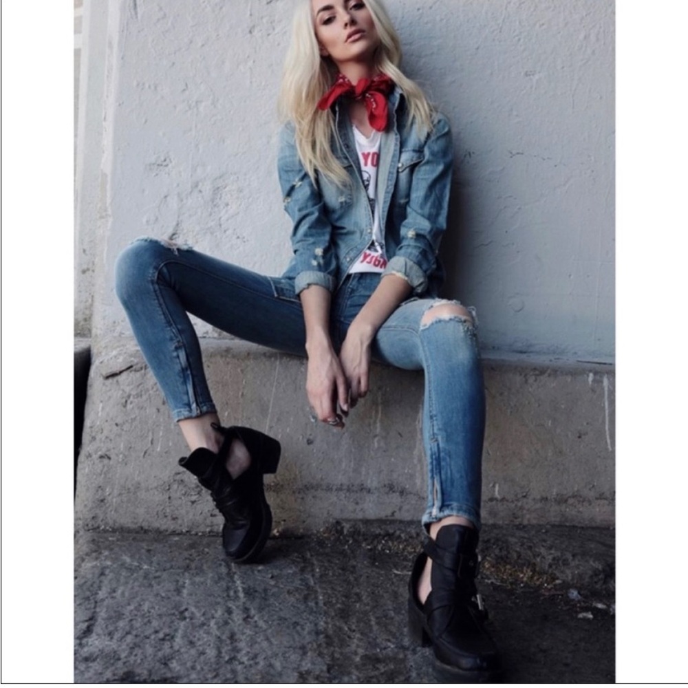 Pistola distressed high-rise zippered ankle jeans